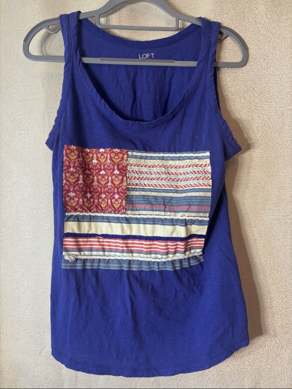 🇺🇸LOFT Purple Sleeveless Tank with Multi-Pattern Patch 0207